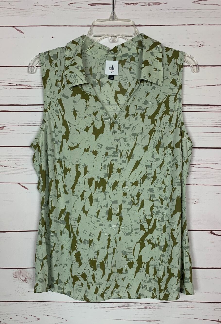 Cabi Women's M Medium Green 4356 Flurry Patterned Sleeveless Tank Top Blouse